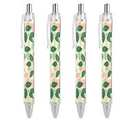 LPSADGF Green Leaves Pattern Ballpoint Pens 4 PCS Retractable Smooth Writing Pens with Quick-Drying Ink, Comfort Grip Office Black Pens for Everyday Use, Bulk Office Supplies for Professionals