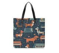 LPSADGF Green Little Snail Tote Bags for Women Leather Handbag Makeup Bag with Magnetic Buckle Design Casual Bag, Dachshund and Piano, 39x39cm