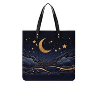 LPSADGF Green Little Snail Tote Bags for Women Leather Handbag Makeup Bag with Magnetic Buckle Design Casual Bag, There Are Stars and Moon on It, 39x39cm