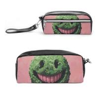 LPSADGF Green Smiley Face Pencil Case - Large Capacity Pencil Pouch with Double Compartments PU Leather Zippered Organizer Bag for Office & Travel | Water-Resistant Cosmetic Makeup Bag