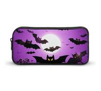 LPSADGF Halloween Flying Purple Bats Pencil Pouch Large Capacity Pencil Case- Multi-Use Zippered Pen Organizer, Portable Makeup Bag & Travel Pouch for Office Stationery (8.7x4.7)