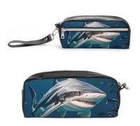 LPSADGF Hammerhead Shark Scans The Ocean Pencil Case & Travel Makeup Bag Leather Pencil Pouch 2 Compartment Cosmetic Bag Portable Stationery Organizer for Supplies Office Travel Organizers