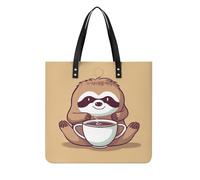LPSADGF Hand Drawn Sketch Corgi Tote Bags for Women Leather Handbag Makeup Bag with Magnetic Buckle Design Casual Bag, Yoga Sloth Coffee, 39x39cm