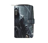 LPSADGF Hand Drawn Sketch Corgi Wallet with 12 Card Slots - PU Leather Long Clutch Purse, Zipper Coin Holder & ID Window, Lightweight Travel Cash Wallet, Grim Reaper, 19.7x11x3.5cm, Modern