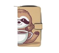 LPSADGF Hand Drawn Sketch Corgi Wallet with 12 Card Slots - PU Leather Long Clutch Purse, Zipper Coin Holder & ID Window, Lightweight Travel Cash Wallet, Yoga Sloth Coffee, 19.7x11x3.5cm, Modern