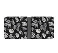 LPSADGF Happy Irish Holidays Men's Wallet Leather Money Clip Slim Passcase With 6 Card Slots, 2 Hidden Pockets, Black gray leaf jacquard, One Size, Modern
