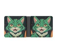 LPSADGF Happy Irish Holidays Men's Wallet Leather Money Clip Slim Passcase With 6 Card Slots, 2 Hidden Pockets, Anime Green Cat, One Size, Modern