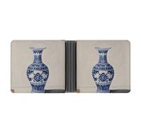 LPSADGF Happy Irish Holidays Men's Wallet Leather Money Clip Slim Passcase With 6 Card Slots, 2 Hidden Pockets, Chinese blue porcelain vase, One Size, Modern