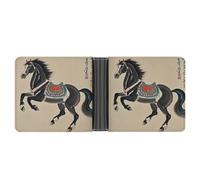 LPSADGF Happy Irish Holidays Men's Wallet Leather Money Clip Slim Passcase With 6 Card Slots, 2 Hidden Pockets, Chinese traditional painting horse, One Size, Modern