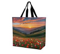 LPSADGF Happy Irish Holidays Tote Bag for Women - Reusable Foldable Grocery Shopping Bag, Crossbody Shoulder Handbag, Cloud Garden at Sunset, 40x40x16cm