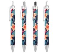 LPSADGF Hawaii Tropical Flower Ballpoint Pens 4 PCS Retractable Smooth Writing Pens with Quick-Drying Ink, Comfort Grip Office Black Pens for Everyday Use, Bulk Office Supplies for Professionals
