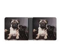 LPSADGF Hawaiian Colorful Flower Men's Wallet Leather Money Clip Slim Passcase With 6 Card Slots, 2 Hidden Pockets, Pug Dogs, One size, Modern