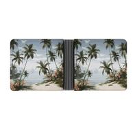 LPSADGF Hawaiian Colorful Flower Men's Wallet Leather Money Clip Slim Passcase With 6 Card Slots, 2 Hidden Pockets, Tropical Palm Trees, One size, Modern
