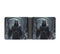 LPSADGF Hawaiian Colorful Flower Men's Wallet Leather Money Clip Slim Passcase With 6 Card Slots, 2 Hidden Pockets, Grim Reaper, One size, Modern