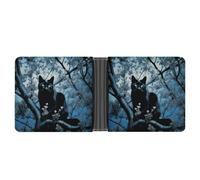 LPSADGF Hawaiian Colorful Flower Men's Wallet Leather Money Clip Slim Passcase With 6 Card Slots, 2 Hidden Pockets, Black Cat on Tree, One size, Modern