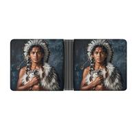 LPSADGF Indigenous People And Wolves Men's Wallet Leather Money Clip Slim Passcase With 6 Card Slots, 2 Hidden Pockets, Indigenous people and wolves, One Size, Modern