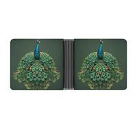 LPSADGF Indigenous People And Wolves Men's Wallet Leather Money Clip Slim Passcase With 6 Card Slots, 2 Hidden Pockets, Peacock with tassels, One Size, Modern