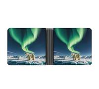 LPSADGF Indigenous People And Wolves Men's Wallet Leather Money Clip Slim Passcase With 6 Card Slots, 2 Hidden Pockets, Northern Lights Polar Bear, One Size, Modern