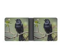LPSADGF Italy Tuscan Men's Wallet Leather Money Clip Slim Passcase With 6 Card Slots, 2 Hidden Pockets, Black Crow Birds on a branch, One Size, Modern