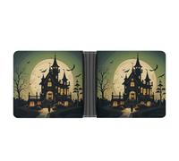 LPSADGF Italy Tuscan Men's Wallet Leather Money Clip Slim Passcase With 6 Card Slots, 2 Hidden Pockets, Black Haunted Mansion, One Size, Modern