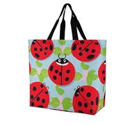 LPSADGF Italy Tuscan Tote Bag for Women - Reusable Foldable Grocery Shopping Bag, Crossbody Shoulder Handbag, Red Ladybug Pattern, 40x40x16cm