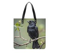 LPSADGF Italy Tuscan Tote Bags for Women Leather Handbag Makeup Bag with Magnetic Buckle Design Casual Bag, Black Crow Birds on a Branch, 39x39cm