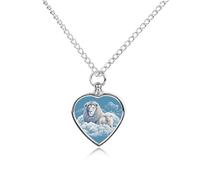 LPSADGF Lamb with A Lion On The Clouds Pet Cremation Jewelry for Ashes, Pet Urn Necklace Dog Cat Ashes Holder Memorial Locket Pendant with Long Chain, Cremation Urn Necklace for Pets Lovers
