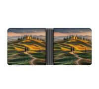 LPSADGF Landscape Painting Men's Wallet Leather Money Clip Slim Passcase With 6 Card Slots, 2 Hidden Pockets, Italy-Tuscan, One Size, Modern