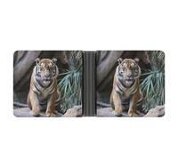 LPSADGF Landscape Painting Men's Wallet Leather Money Clip Slim Passcase With 6 Card Slots, 2 Hidden Pockets, Tiger in the zoo, One Size, Modern