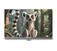 LPSADGF Laser Dolphin、 Business Card Holder Slim - Metal Aluminum Alloy Credit Card Holder Case, Professional Flip Cover Business Cards Organizer Wallet for Men & Women (Buckle Style), Lemurs in the
