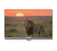 LPSADGF Laser Dolphin、 Business Card Holder Slim - Metal Aluminum Alloy Credit Card Holder Case, Professional Flip Cover Business Cards Organizer Wallet for Men & Women (Buckle Style), Lion on African