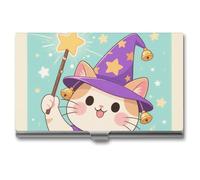 LPSADGF Laser Dolphin、 Business Card Holder Slim - Metal Aluminum Alloy Credit Card Holder Case, Professional Flip Cover Business Cards Organizer Wallet for Men & Women (Buckle Style), Magic - Hat Cat