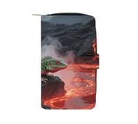 LPSADGF Laser Dolphin、 Wallet with 12 Card Slots - PU Leather Long Clutch Purse, Zipper Coin Holder & ID Window, Lightweight Travel Cash Wallet, Lizard by Magma Lake, 19.7x11x3.5cm, Modern