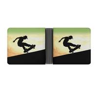 LPSADGF Left And Right Brain Men's Wallet Leather Money Clip Slim Passcase With 6 Card Slots, 2 Hidden Pockets, Skateboard, One Size, Modern