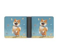 LPSADGF Left And Right Brain Men's Wallet Leather Money Clip Slim Passcase With 6 Card Slots, 2 Hidden Pockets, Cute Shiba Inu, One Size, Modern
