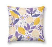 LPSADGF Lemon and Purple Flowers Throw Pillow Covers Farmhouse Cushion Cover Boho Plush Pillowcase Decorative Square Pillow Case for Couch Sofa Bed Living Room Home Decor 12 "x12