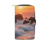 LPSADGF Magical Garden with A Fairy Wallet with 12 Card Slots - PU Leather Long Clutch Purse, Zipper Coin Holder & ID Window, Lightweight Travel Cash Wallet, Reef at sunset, 19.7x11x3.5cm, Modern