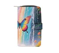 LPSADGF Magical Garden with A Fairy Wallet with 12 Card Slots - PU Leather Long Clutch Purse, Zipper Coin Holder & ID Window, Lightweight Travel Cash Wallet, Rainbow - winged Butterfly by Falls