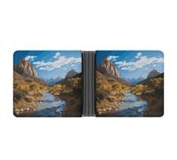 LPSADGF Marble Navy Blue Mixed Men's Wallet Leather Money Clip Slim Passcase With 6 Card Slots, 2 Hidden Pockets, Zion national park, One Size, Modern