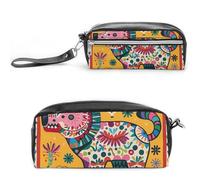 LPSADGF Mexican Otomi Animal Pencil Case - Large Capacity Pencil Pouch with Double Compartments PU Leather Zippered Organizer Bag for Office & Travel | Water-Resistant Cosmetic Makeup Bag