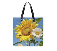 LPSADGF Mother Bear And Cubs Tote Bags for Women Leather Handbag Makeup Bag with Magnetic Buckle Design Casual Bag, Bees Sunflowers Daisy Rose Flowers, 39x39cm
