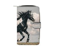 LPSADGF Music Graffiti Style Wallet with 12 Card Slots - PU Leather Long Clutch Purse, Zipper Coin Holder & ID Window, Lightweight Travel Cash Wallet, Black and White Horses Running, 19.7x11x3.5cm