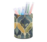 LPSADGF Mustard Yellow And Brown Pen Holder Cute Round Pencil Case Pen Holder for Desk PU Leather Desk Accessories Makeup Brush Organizer for Home Office Supplies