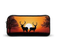 LPSADGF Nature Sunset Deer Pencil Pouch Large Capacity Pencil Case- Multi-Use Zippered Pen Organizer, Portable Makeup Bag & Travel Pouch for Office Stationery (8.7x4.7)