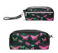 LPSADGF Neon Butterfly Pencil Case - Large Capacity Pencil Pouch with Double Compartments PU Leather Zippered Organizer Bag for Office & Travel | Water-Resistant Cosmetic Makeup Bag
