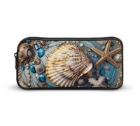 LPSADGF Ocean Shell Art Pencil Pouch Large Capacity Pencil Case - Multi-Use Zippered Pen Organizer, Portable Makeup Bag & Travel Pouch for Office Stationery (8.7x4.7)