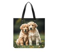 LPSADGF Pastel Color Smiley Face Tote Bags for Women Leather Handbag Makeup Bag with Magnetic Buckle Design Casual Bag, Golden Retriever Dogs Puppies Pets, 39x39cm