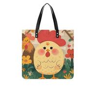 LPSADGF Pastel Color Smiley Face Tote Bags for Women Leather Handbag Makeup Bag with Magnetic Buckle Design Casual Bag, Cute Rooster Chickens, 39x39cm