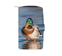 LPSADGF Peace Tree Frog Wallet with 12 Card Slots - PU Leather Long Clutch Purse, Zipper Coin Holder & ID Window, Lightweight Travel Cash Wallet, Two Mallard Ducks, 19.7x11x3.5cm, Modern