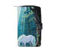 LPSADGF Pensive Woman Wallet with 12 Card Slots - PU Leather Long Clutch Purse, Zipper Coin Holder & ID Window, Lightweight Travel Cash Wallet, horse in the Ancient Forest, 19.7x11x3.5cm, Modern